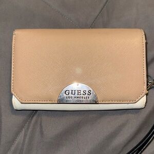 Guess Women's Classic Logo Embossed Multiple Milk Tea Color Long crossbody purse